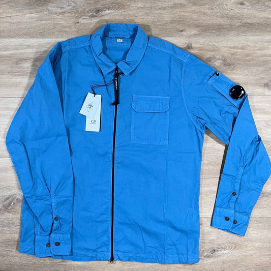 CP Company Organic Gabardine Lens Overshirt in Aegean Blue