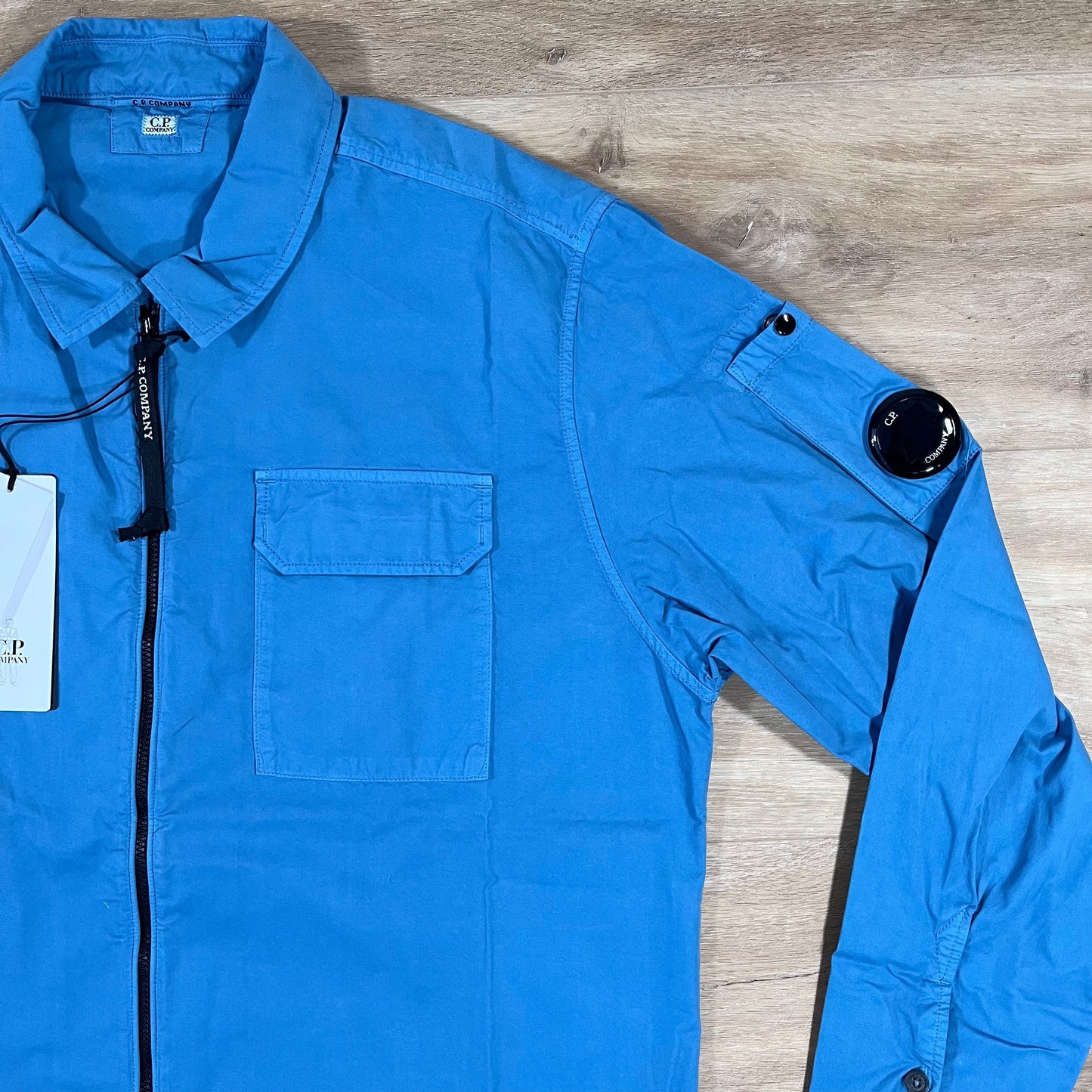 CP Company Organic Gabardine Lens Overshirt in Aegean Blue