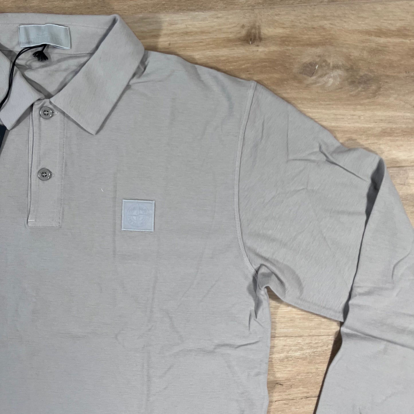 Stone Island Crepe Cotton Long-Sleeved Ghost Polo Shirt in Dust Grey