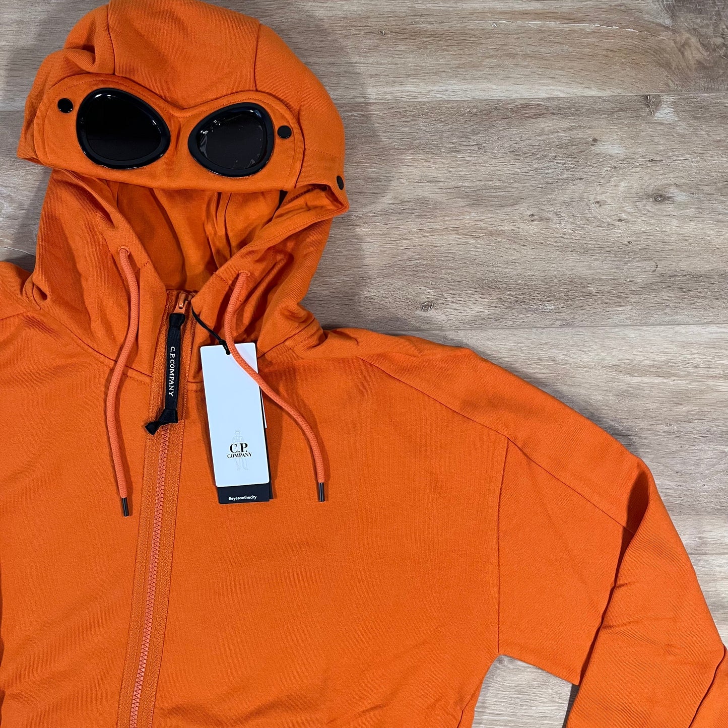 CP Company Diagonal Raised Fleece Goggle Hoodie in Russet Orange