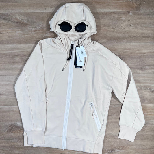 CP Company Diagonal Raised Fleece Goggle Hoodie in Pistachio Shell
