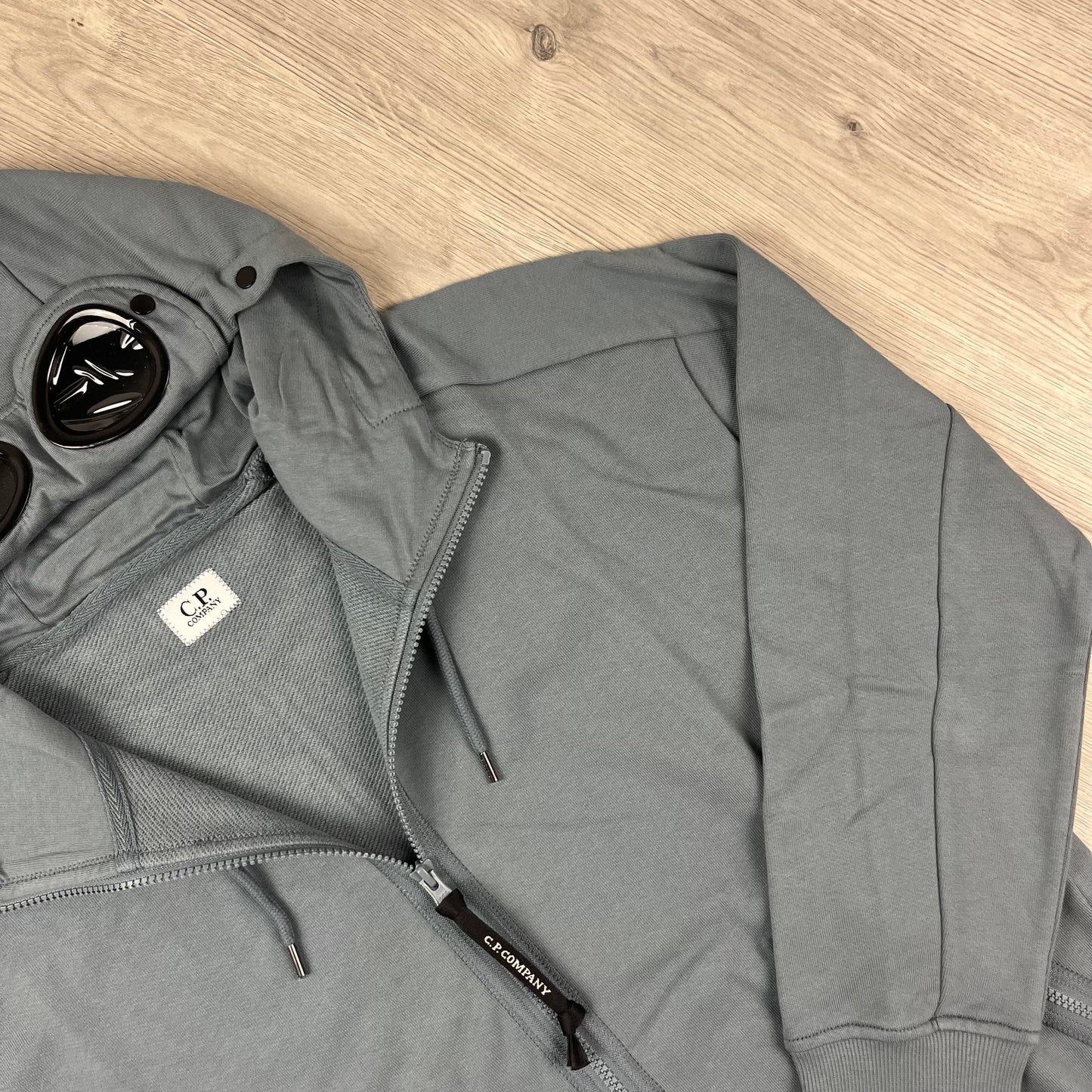 CP Company Raised Fleece Goggle Hoodie - Stormy